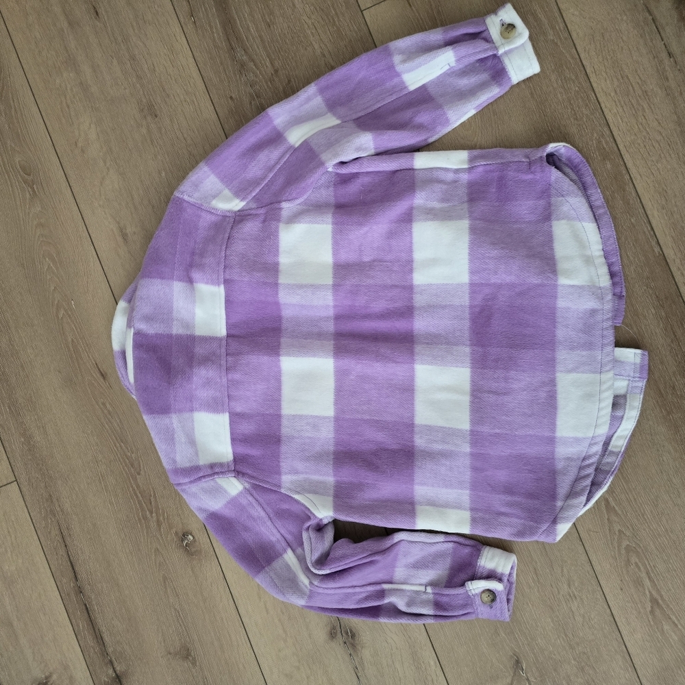 NWT Member's Mark Girl's Relaxed Fit Plaid Shacket Purple Plaid - Picture 7 of 8